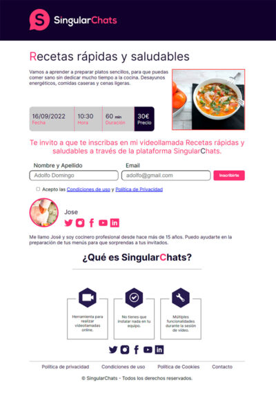 Landing page SingularChats